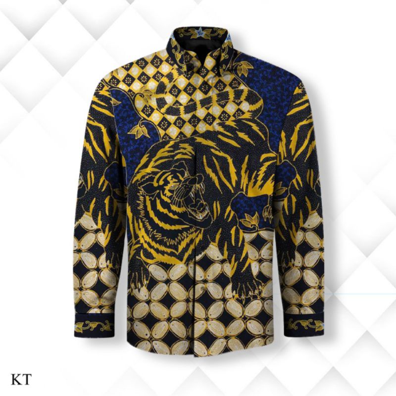 kain batik tulis tanahan pria bahan katun motif harimau. motif macan. warna biru