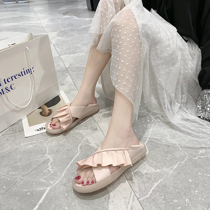 RYX - Sling Ruffles Sandal Slip Korea Wanita Fashion Casual - Ori Import