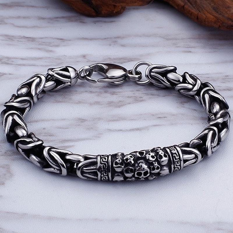 Gelang Tangan Rantai Aksen Tengkorak Gaya Punk Rock Gothic Casual Untuk Pria