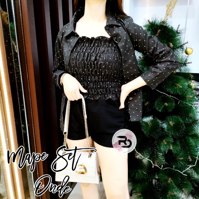 BEFAST - ZRD OOTD Wanita Setelan IRENE / MAPE SET ONDE / Set Kekinian Wanita / Set Daleman Tanktop+Luaran Kemeja Lengan Panjang / Stelan OOTD Wanita Terbaru / Fashion Wanita Remaja / Set Hangout / Set Ala Style Korean