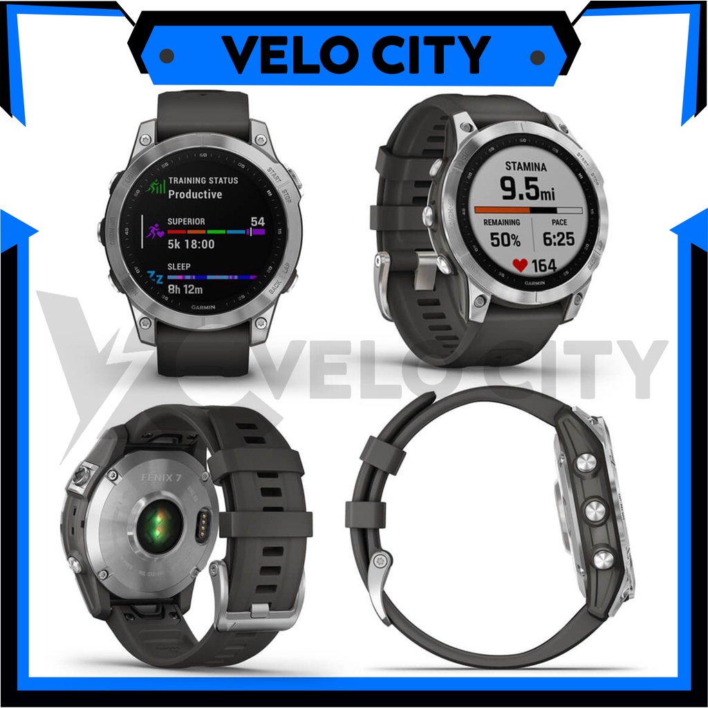 Garmin Fenix 7 Silver w/ Graphite Silicone Band - Garansi Resmi TAM 2 Tahun