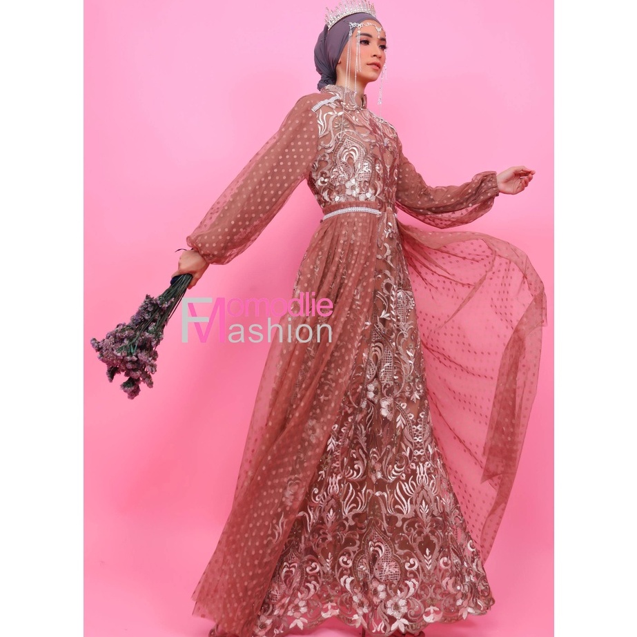 baju kondangan remaja, Baju Gamis Brukat Tile Remaja Dewasa Seragam Pesta Wanita Muslim