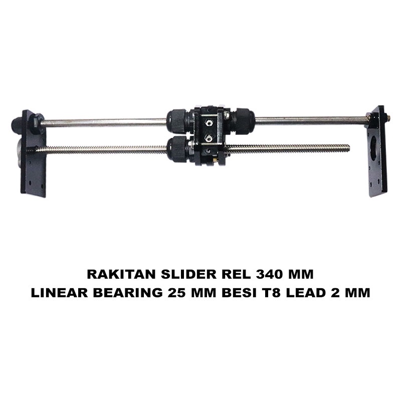 EELIC SLR-25T8L2J200 Rakitan slider rel panjang 340 mm linear bearing block d8 25 mm lead besi ulir 2mm sparepart 3d printer