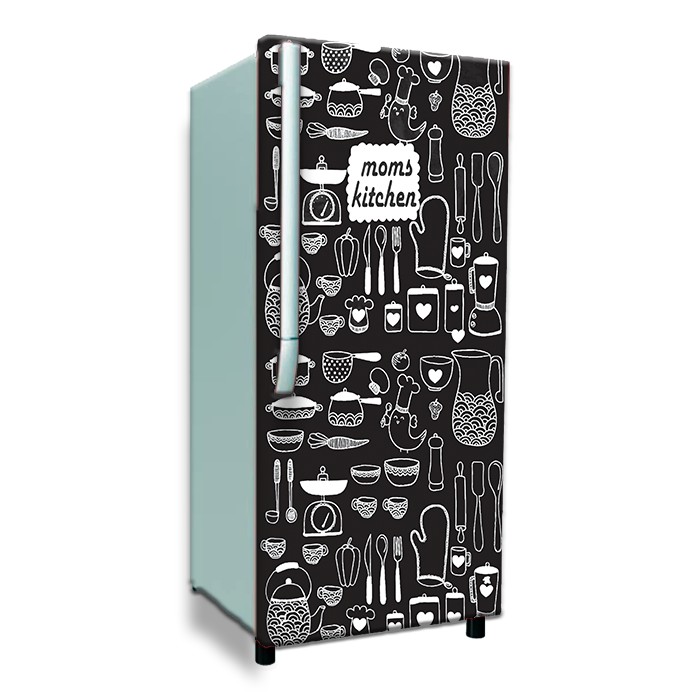 Stiker Kulkas 1 Pintu Motif Kitchen Hitam Polos [60x120 Cm]