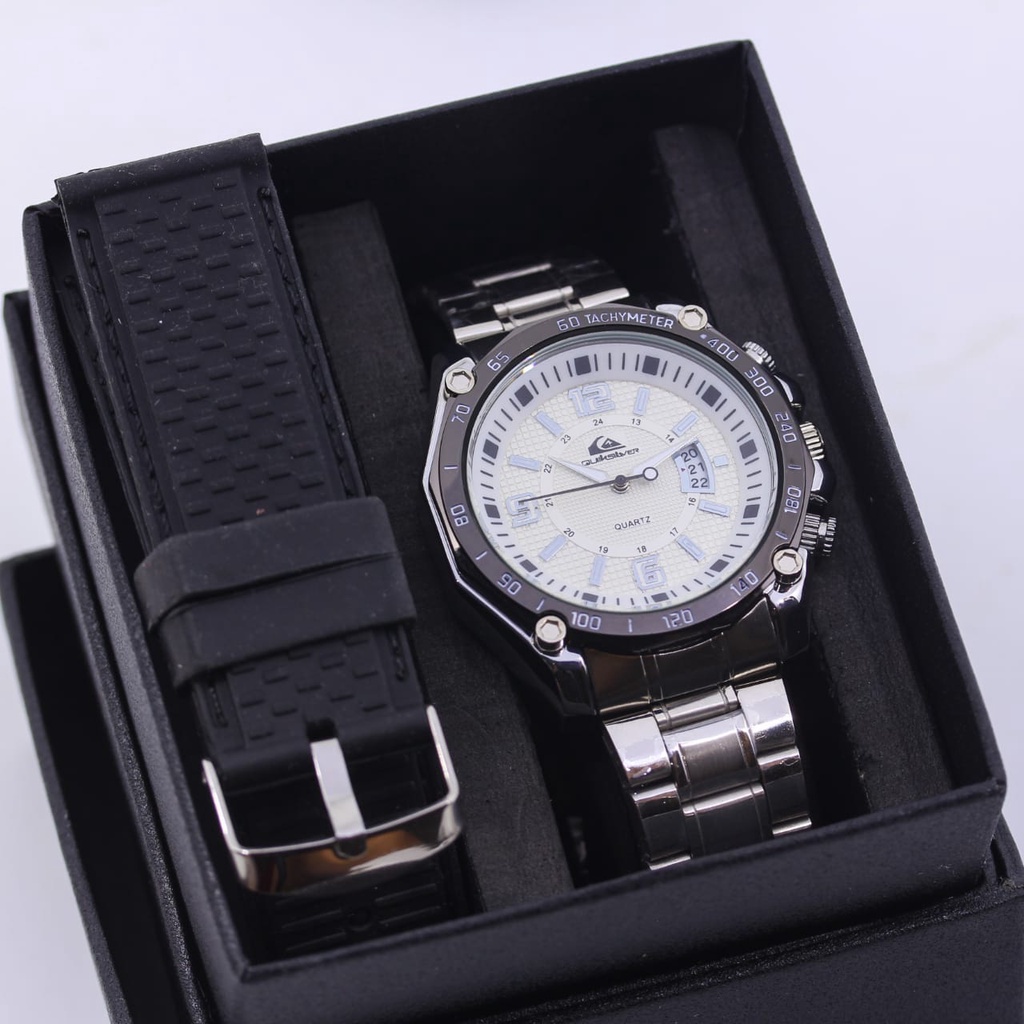 Grosiran Jam Tangan Fashion Pria 43100EV Analog Strap Stainless Steel Include Strap Pengganti Karet, Box Jam Tangan, dan Baterai Cadangan (COD)