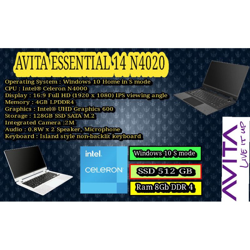 NOTEBOOK AVITA ESSENTIAL 14 N4020 /4GGB /SSD128GB