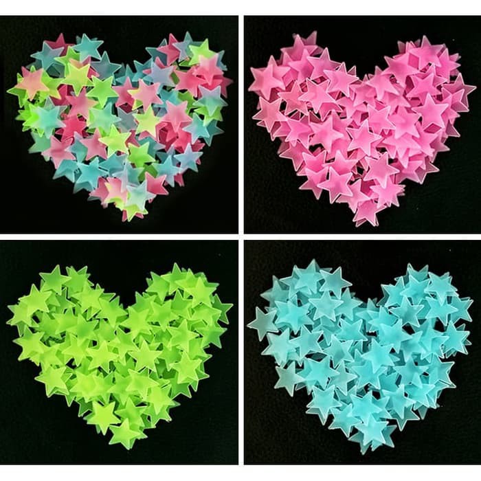 100Pc Glow in The Dark Star / Bintang - Stiker Dinding / Wall Sticker - MIX COLOR