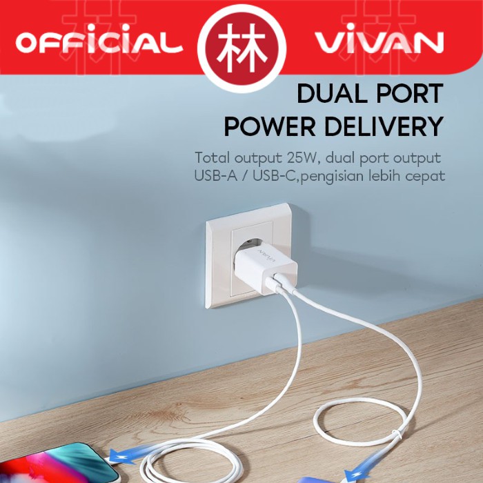 Vivan Power 25 Dual Port Output 3A PD/QC3.0 Super Durability Charger