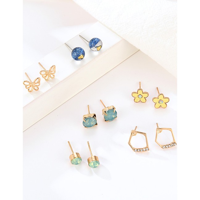 LRC Anting Tusuk Fashion Gold Geometric Alloy Earrings 30 Pairs F83545