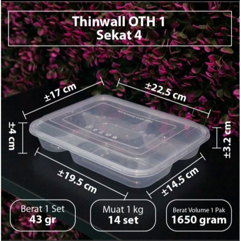 Bento Box Sekat 4/ kotak makan / thinwall containers / food box(25pcs)