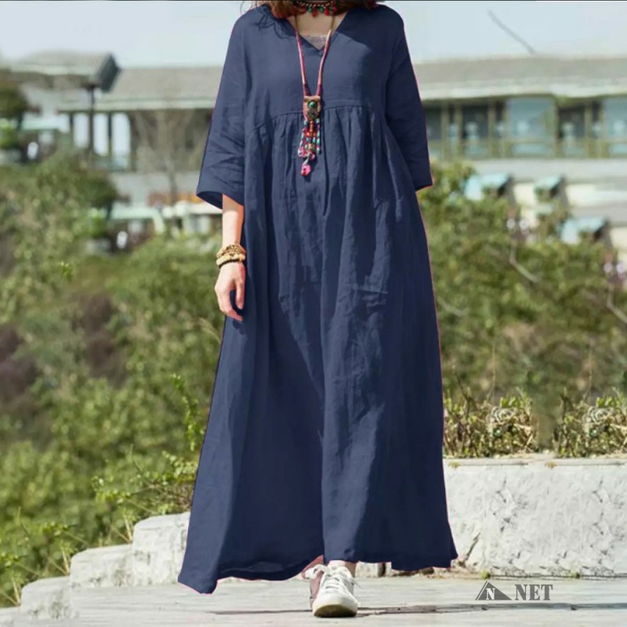 Maxi Polos Jumbo Gamis Midi Dress Baju Wanita Bigsize Casual Daily Hangout Jalan-jalan OOTD Simple K