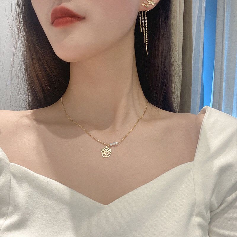 Kalung Mawar Mutiara Wanita Korea