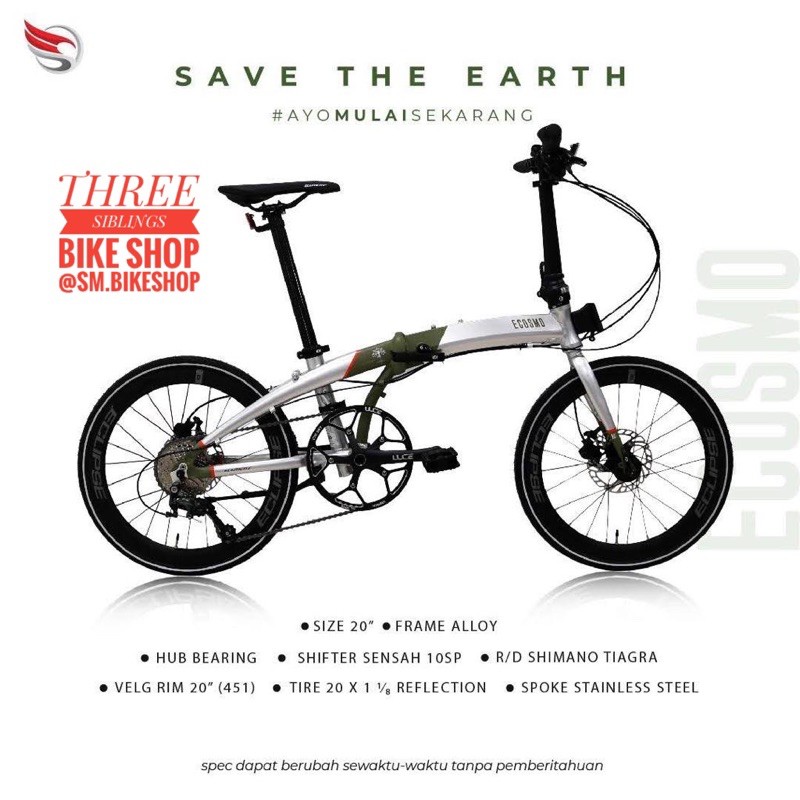 SEPEDA LIPAT ELEMENT ECOSMO 10 SAVE THE EARTH SOPHIA LATJUBA EDITION 20 INCH + FREE SOLA MASKER