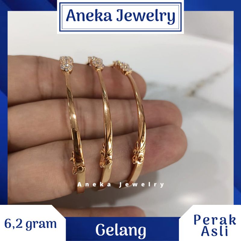 Gelang Pipa V Mata2 Baris, Perak 925, Lapis Emas Rosegold