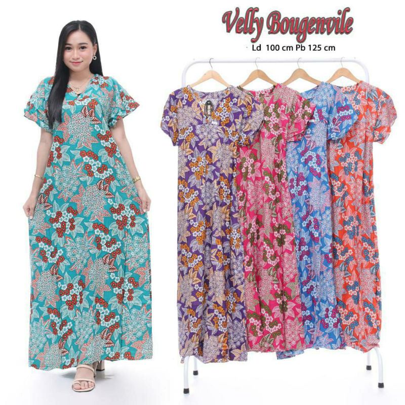 gaun velly bugenvile " longdres lengan pendek " Daster murah