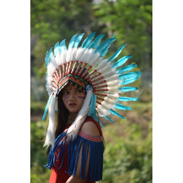 TOPI INDIAN - INDIAN HEADDRESS SMALL ANGSA MONTE BIRU FUR PUTIH PUTIH