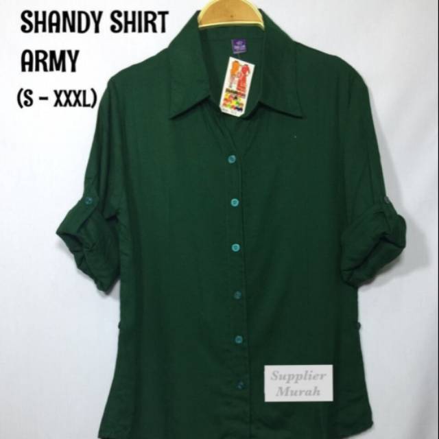 Atasan kemeja wanita rayon basic polos warna hijau botol