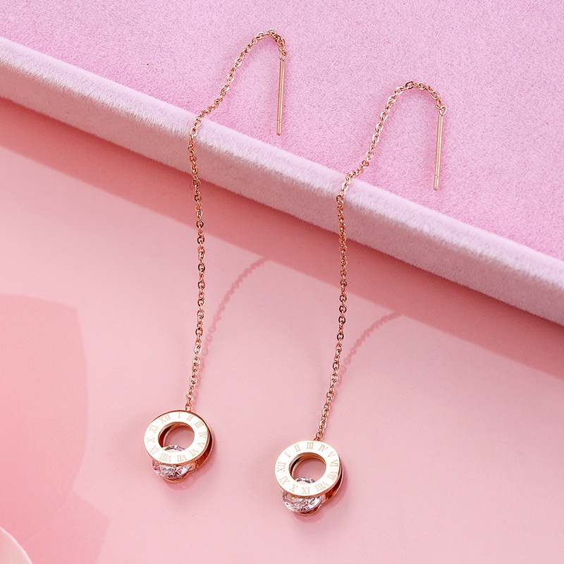 Jepang dan Korea gaya klasik Dongdaemun rose emas titanium steel menggantung anting-anting rumbai an