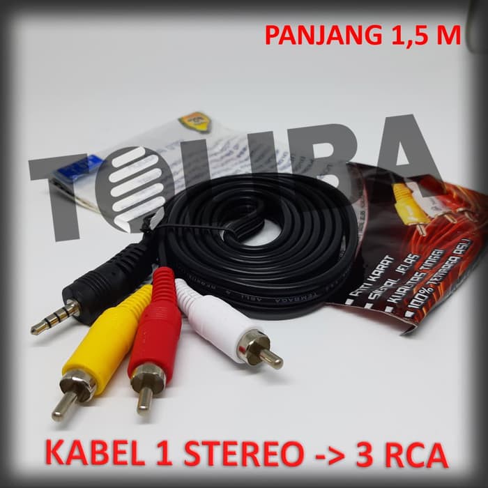 kabel audio video 1-3 jack aux stereo 3,5mm hp laptop 3 garis ke rca tembaga asli