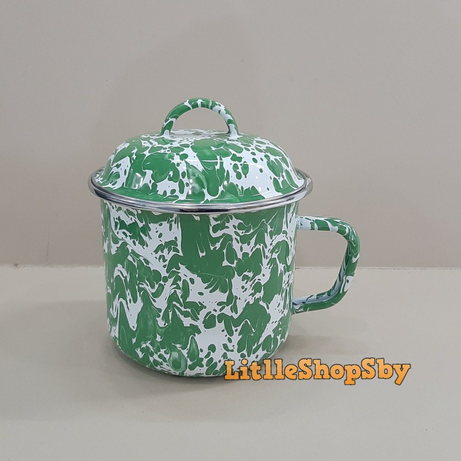 Gelas Cangkir Mug Enamel 14cm Hijau Blirik aloreng Marble