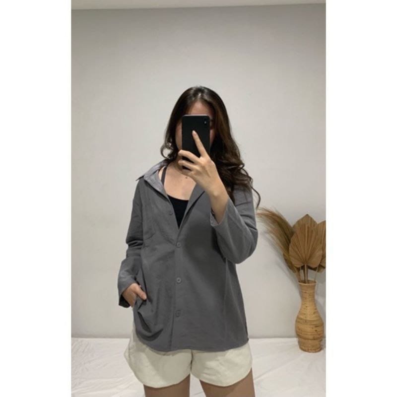 Kemeja Wanita Polos Lengan Panjang Casual Putih Kemeja Linen Oversize