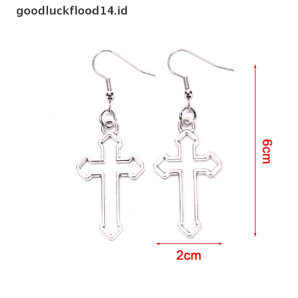 [OOID] Handmade Simple Cool Punk Vintage Silver Color Cross Charms Drop Earrings ID