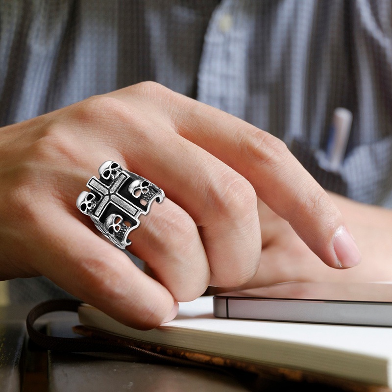 Cincin Desain Tengkorak Gaya Vintage Punk Untuk Pria