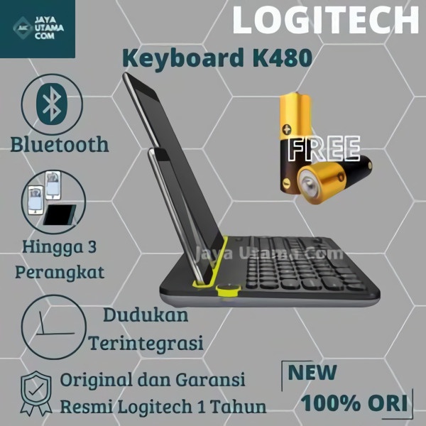 Logitech K480 Keyboard Wireless Bluetooth Multi-Device- Hitam