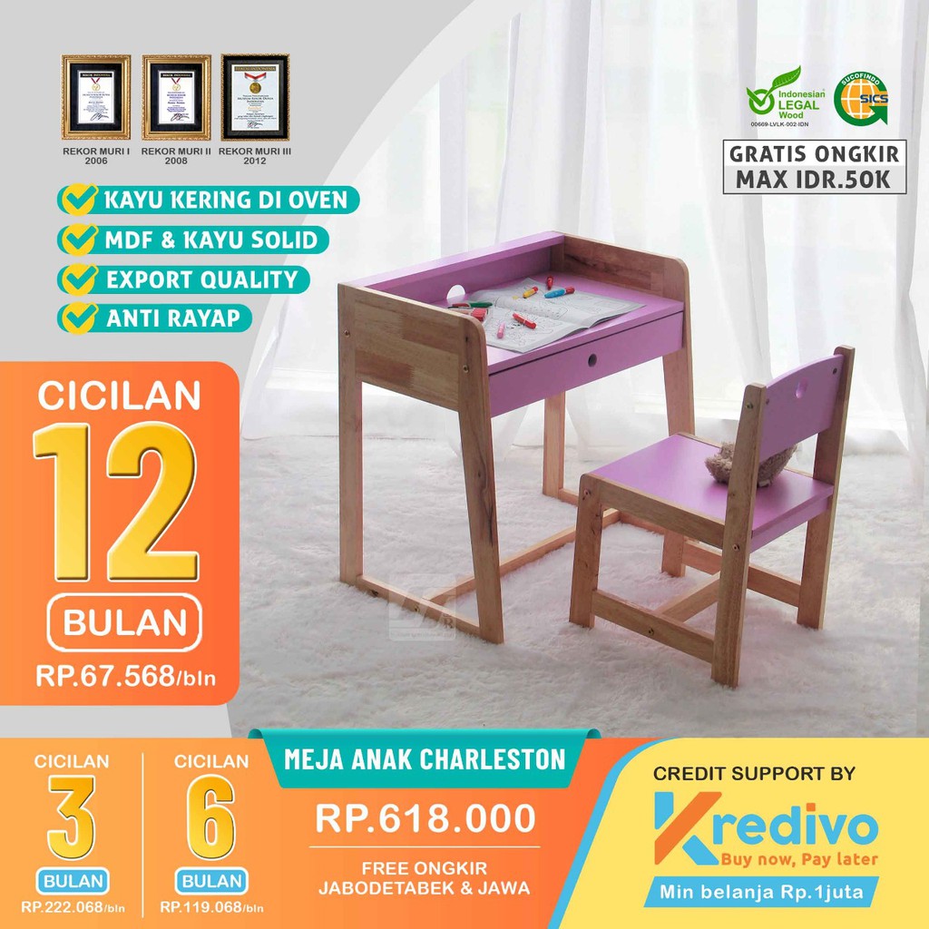 Meja Belajar Anak Charleston - Pink | MEJA BELAJAR ANAK MINIMALIS
