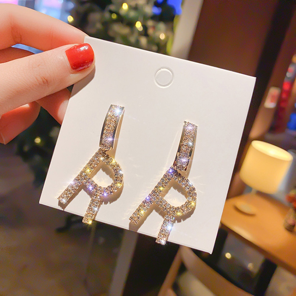 Hu Hu Hu Hu Hu Alat Bantu Pasang Kacamata♡ Anting Tusuk Gantung Wanita Desain Huruf H R Hias Berlian Imitasi Untuk Pestahadiah