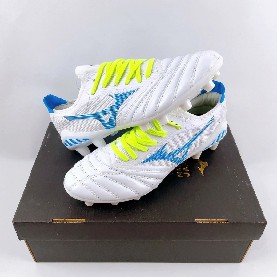 SEPATU BOLA MIZUNO MORELIA NEO 3 BETA ELITE WHITE BLUE VOLT FG