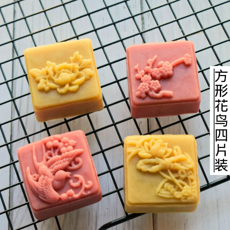 (4pc) cetakan kue bulan 2020 (63gr) mooncake press mold kotak - bunga FLOWER 5