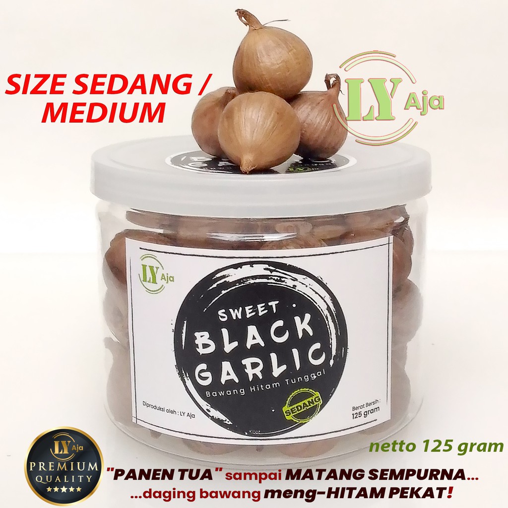 Bawang Hitam Tunggal Lanang 125 Gram Sweet Black Garlic LY Aja Size Kecil Sedang Besar Jumbo Super Premium 125 Gr