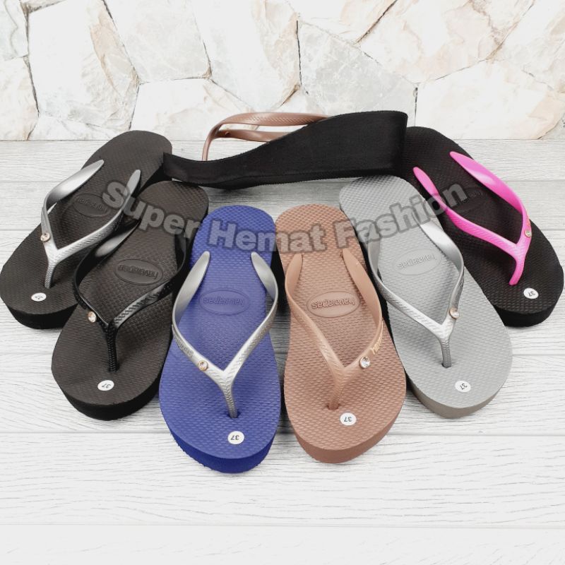 Haveianas Wedges Sandal Jepit Wanita Spon Spons Sendal Japit Polos Cantik Murah Tali Karet Cewek Perempuan Colorful Simple Empuk Kualitas Super Bali 5cm