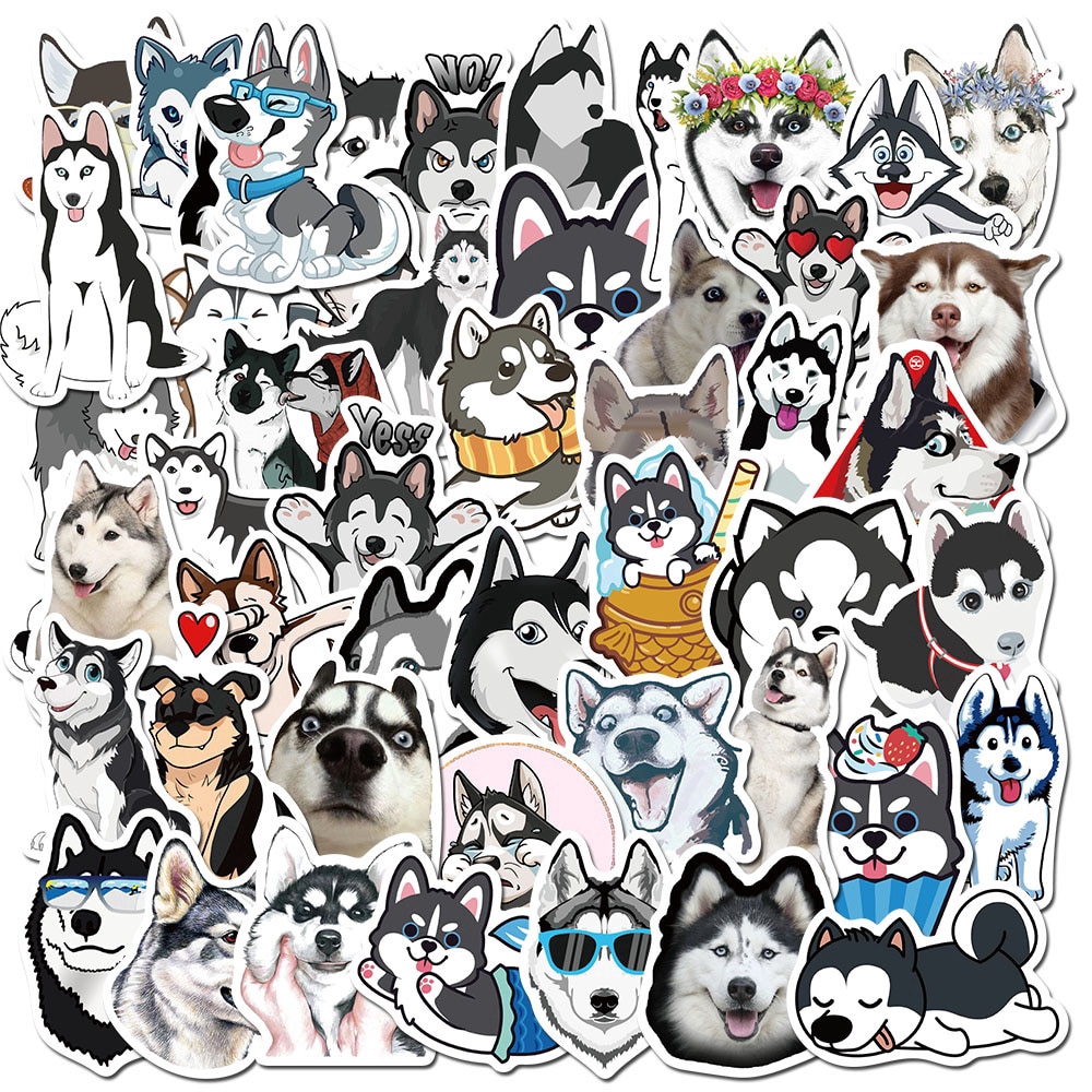 50pcs Pack Animal Pet Siberian Husky Stickers For Skateboard Guitar Motorcycle Laptop Waterproof Waterproof Sticker Toy Decals