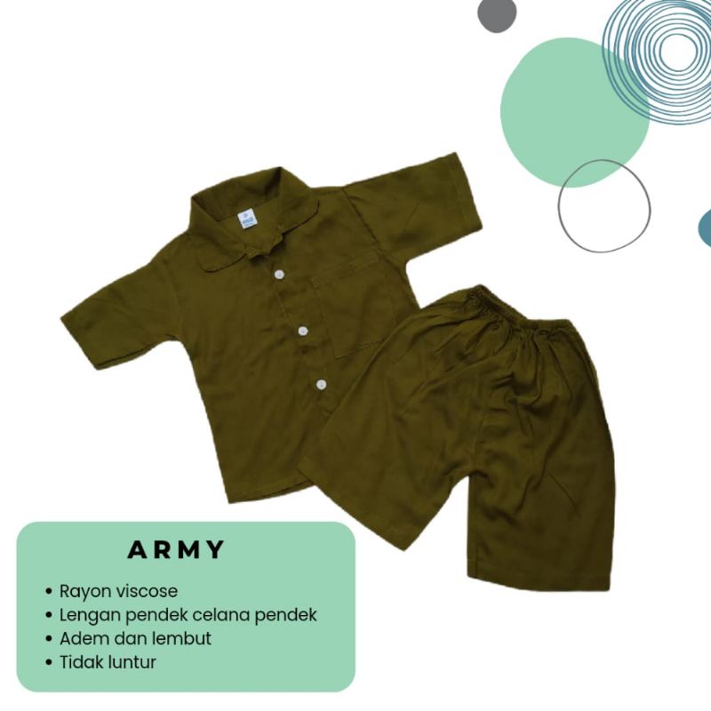 Setelan Piyama Rayon Tangan Pendek Celana Pendek Usia 0 - 4 Tahun Polos part 1
