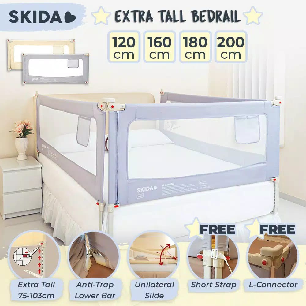 Baby Bedrail BedGuard Fence SKIDA Extra Tall Bedrail Pagar Pengaman Kasur Anak Bayi arevyonlineshop