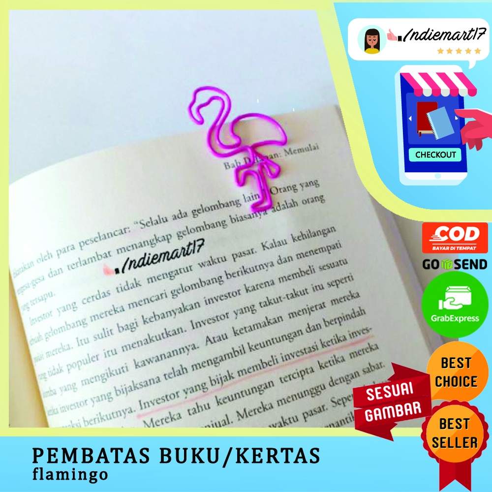 

Pembatas buku bookmark paper clip klip kertas flamingo pink remaja