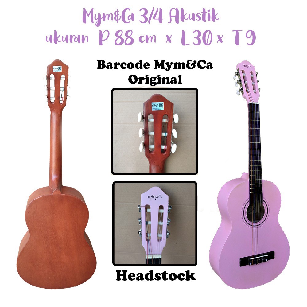 Gitar Akustik 3/4 Merk Mym&amp;Ca Original Bergaransi Free Packing kayu