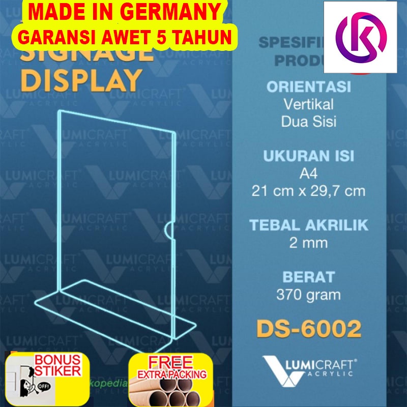 

Murah Signage Display/Stand Acrylic/Akrilik Model T - A4 Dua Sisi