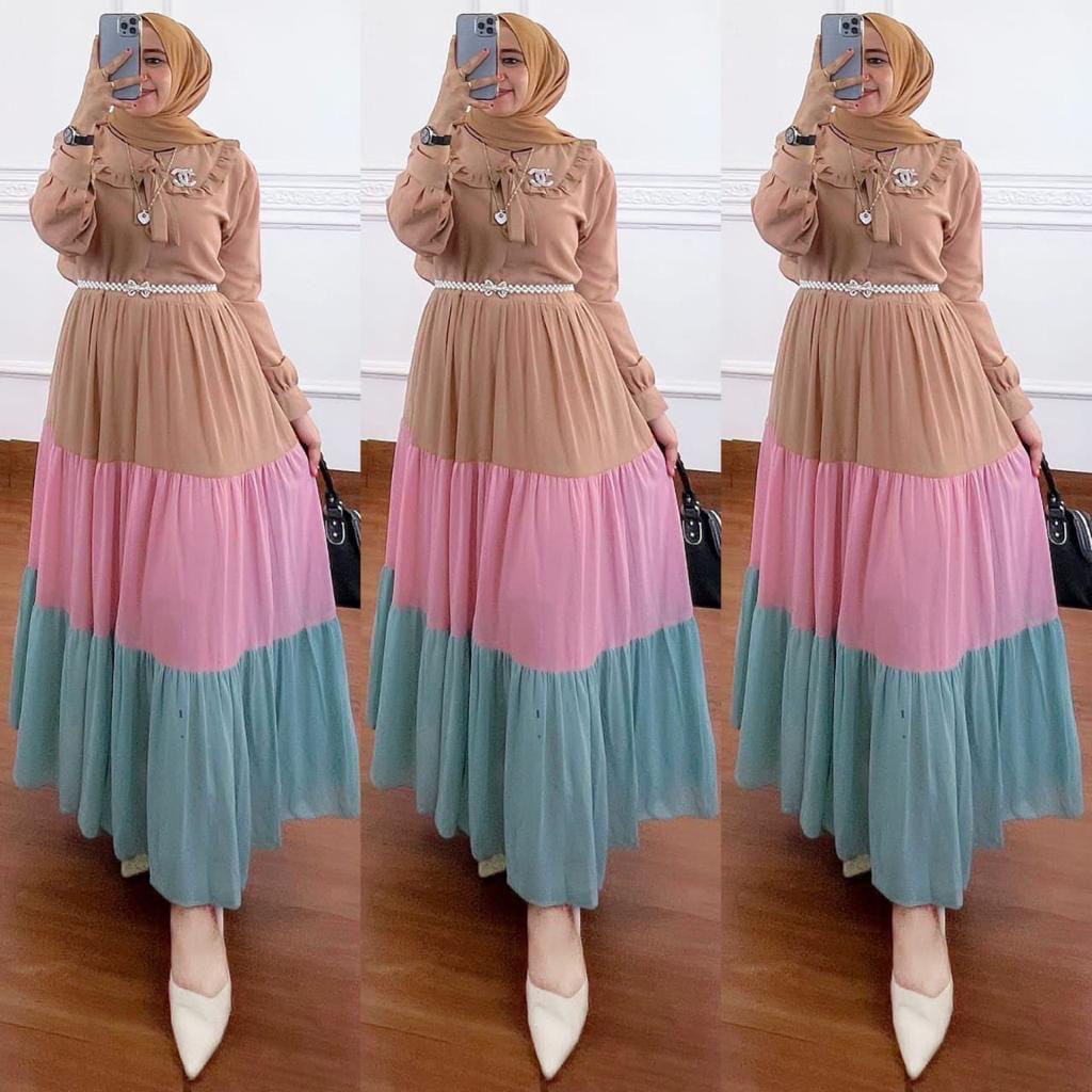 GAMIS THREETONE RAYON PREMIUM DRESS SEAMLINE SYAR I ASDF