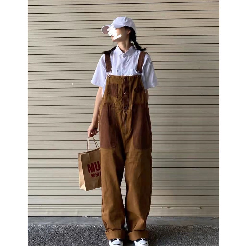 Overall retro Amerika overall pria rasa desain ceruk longgar kasual Jepang gaya Hong Kong jumpsuit l