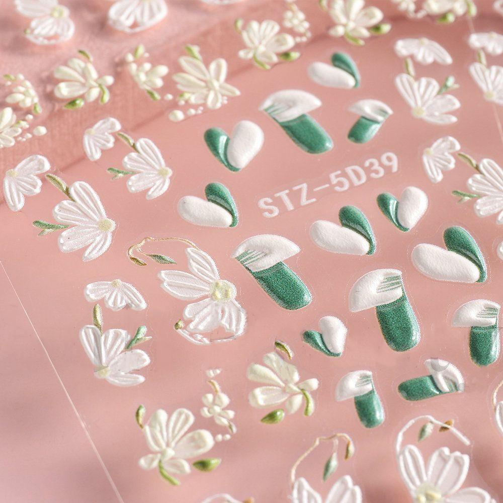 Stiker Kuku Nanas Manicure Decor Sliders White Camellia Relief Nail Art Sticker