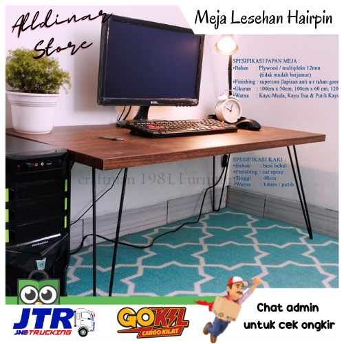 Meja Lesehan Hairpin Meja Belajar Kerja Laptop Komputer Meja Makan Kantor Minimalis Modern 100 x 60