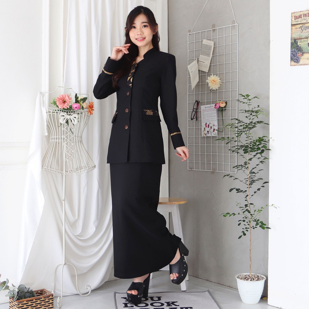 BLAZER WANITA B&amp;V LYNELLE / Seragam PNS / Baju PDH PNS Wanita / Baju Dinas Pemda Wanita / Baju Khaki PNS Wanita / Seragam ASN Wanita / Baju Guru Wanita - 7011 HITAM