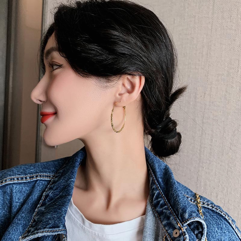 Vintage Tali Bata Persegi Kecil Dengan Lingkaran Besar Anting Wanita Korea Berlebihan Aksesoris Telinga