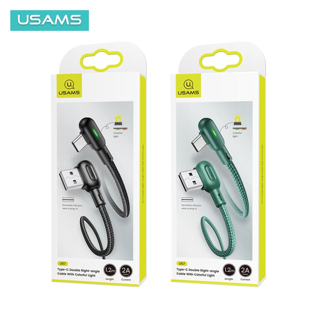 USAMS U57 Kabel Data Gaming Type c 1.2M Double Right-Angel With Colorfull Light