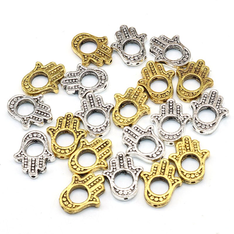 10Pcs Manik-Manik Spacer Bentuk Tangan Hamsa Mata Iblis Warna Silver Ukuran 16x13mm