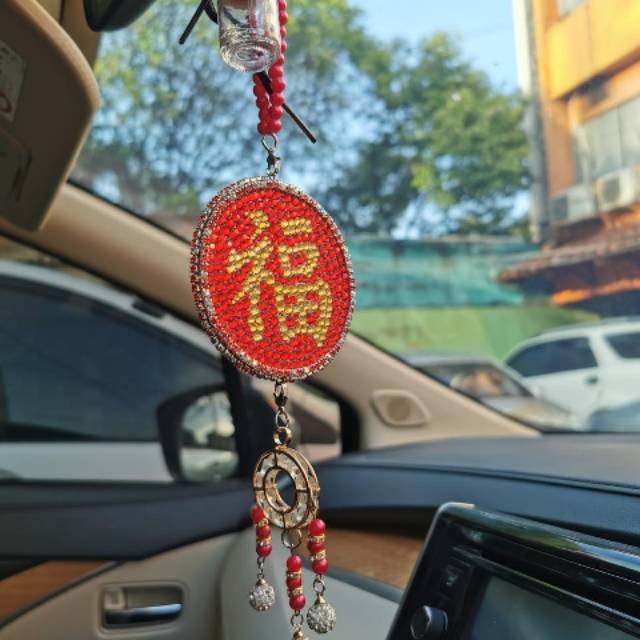 Gantungan Spion imlek chinese konyen guonian new year FU (Hoki) dan Ji xiang (Goodluck) 2 sisi BLINK