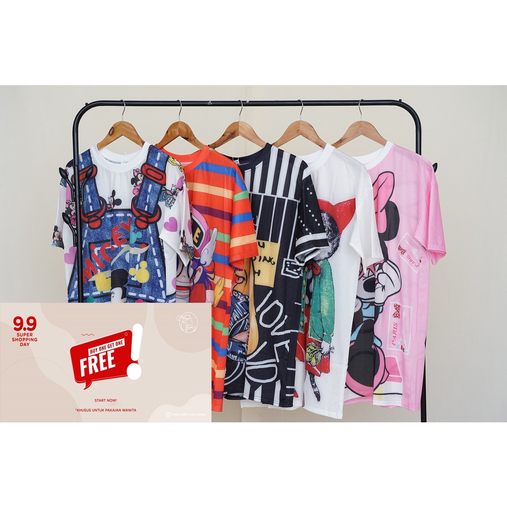 Kaos Premium Oversize Disney Mochino Wanita Lengan Pendek Ori Impor
